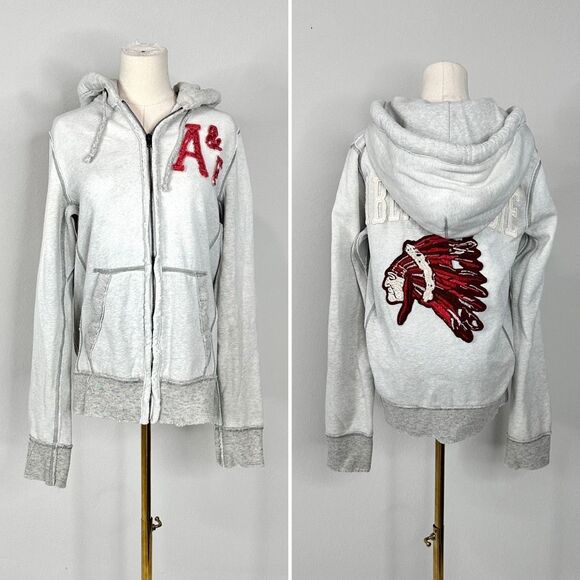 Y2K Abercrombie & Fitch S Hoodie Spellout Native Indian Head Distressed Unisex - Picture 3 of 15